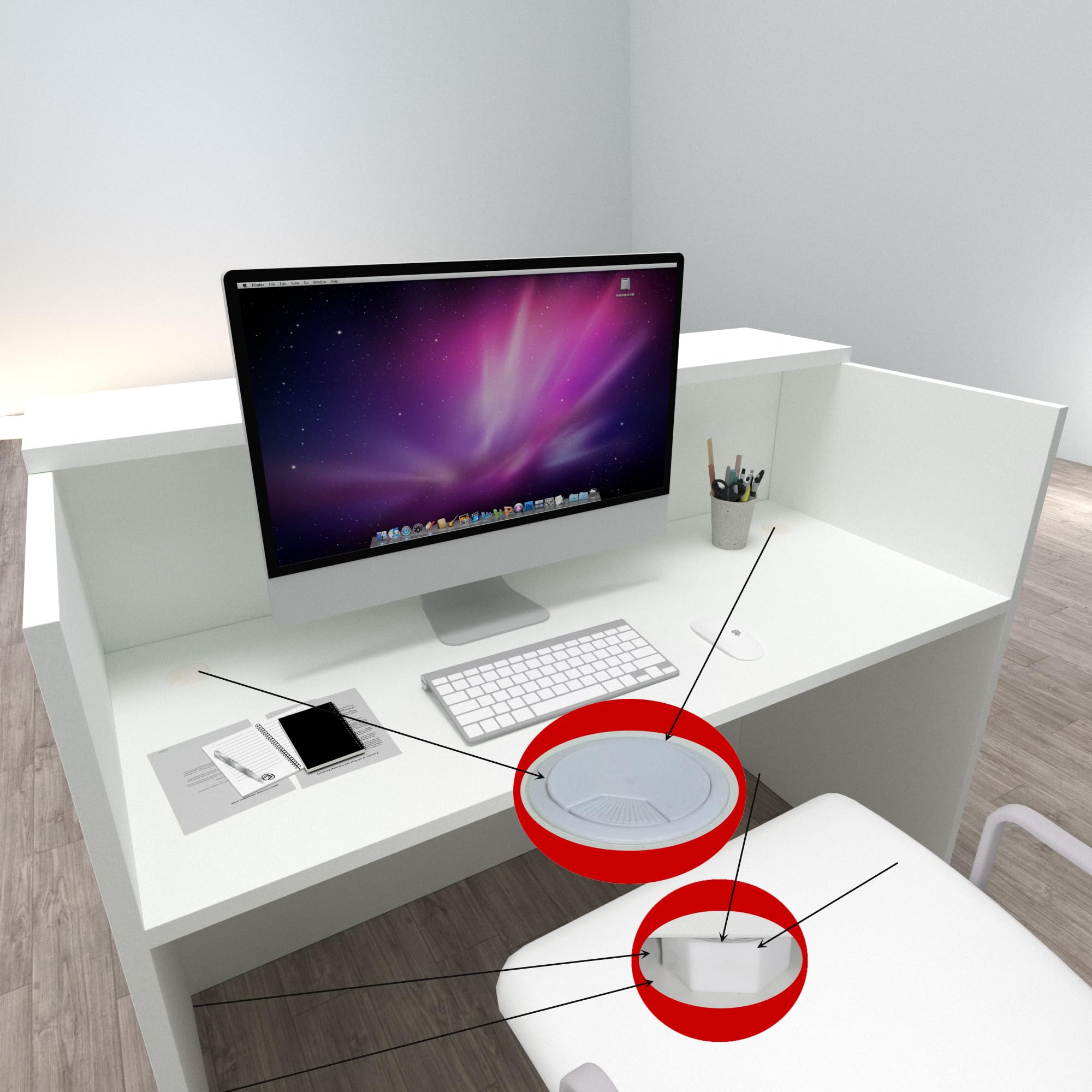 Henor Bancone Reception Ebro. 110 x 60/75 x 110 cm. Legno Con tavolo interno. Ideale per ufficio, reception, attenzione, commercio. Bianco Opaco