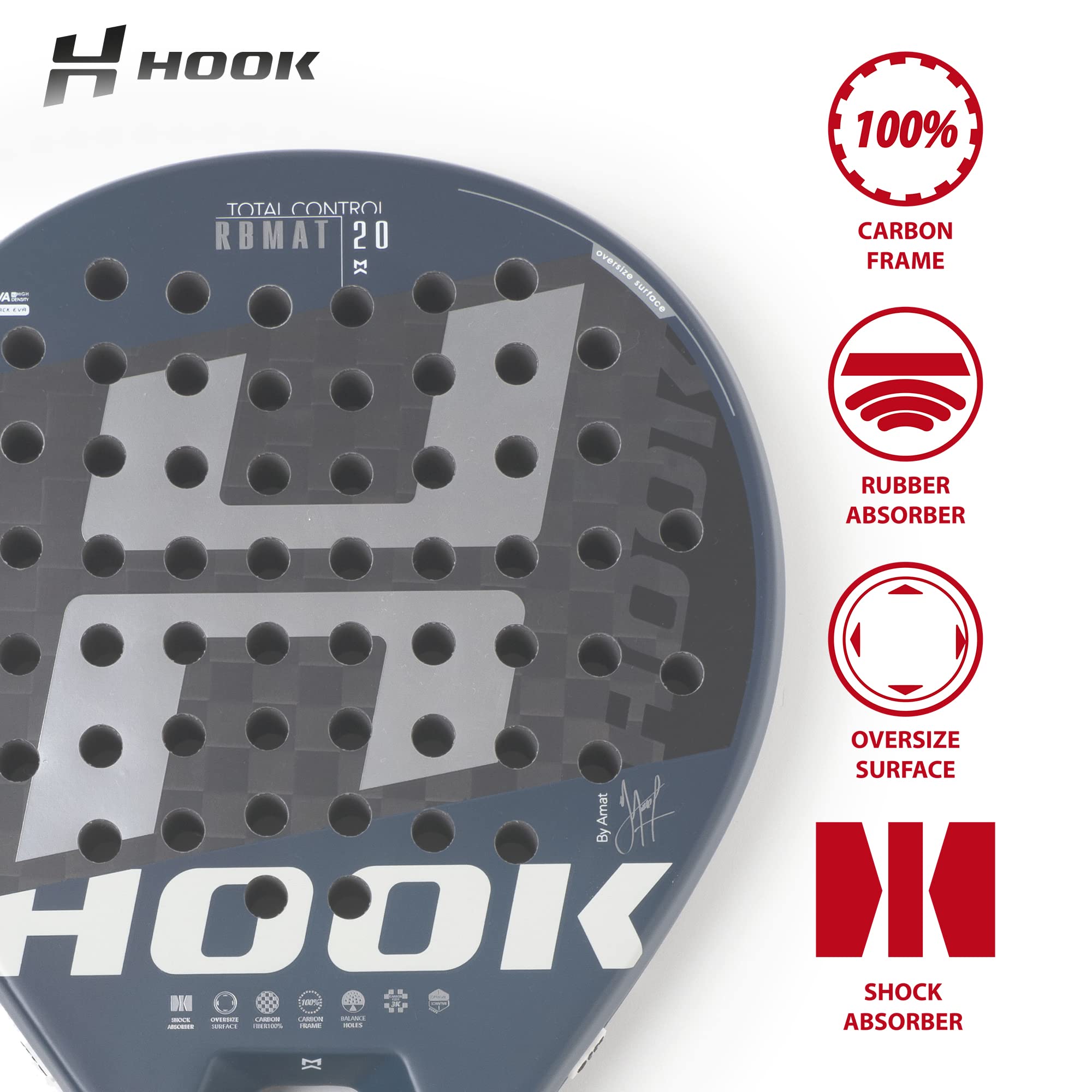 Hook - RBMAT Control 12k Art - 355/365 g - 100% carbonio - Controllo esplosivo 100% - EVA - Densità ed equilibrio medio - Senza rugosità - Rotonda