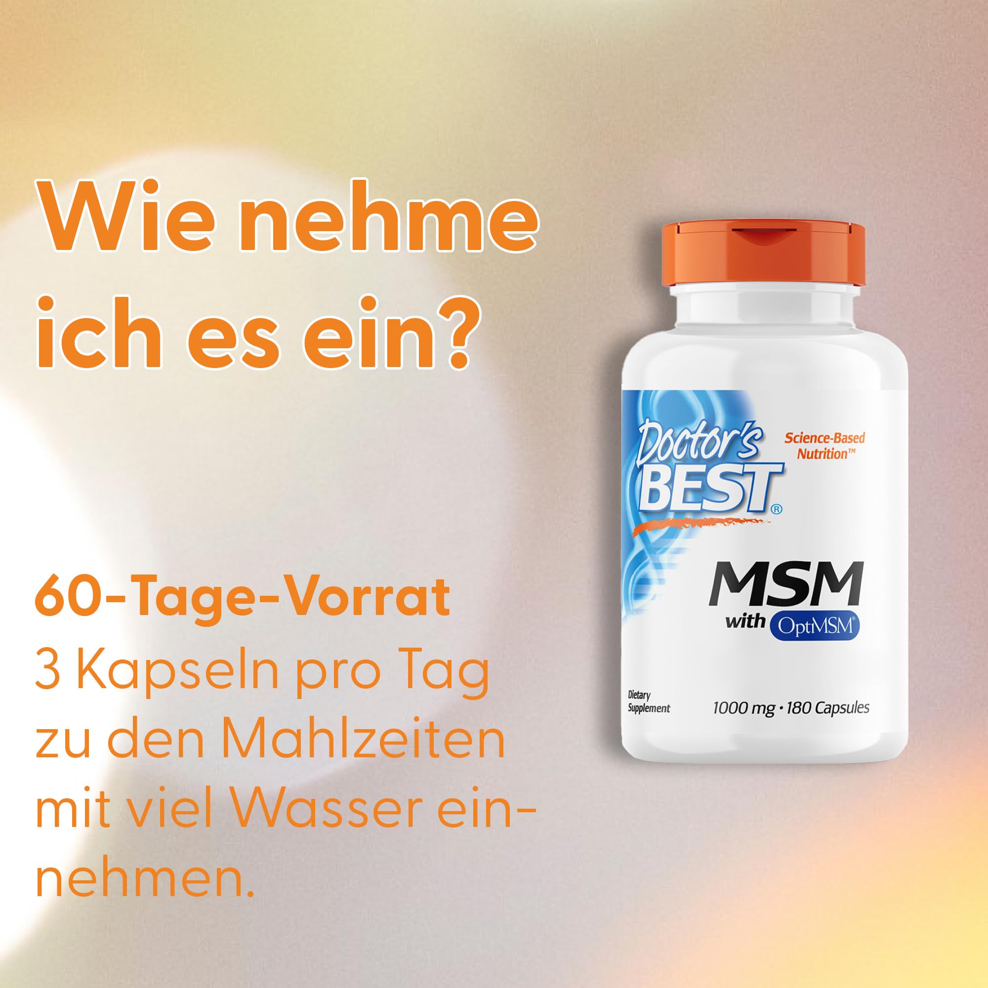 Doctor's Best, MSM mit OptiMSM, 180 Kapseln, 3000mg MSM je Dosis, Glutenfrei, GMO frei, Geschmacksneutral