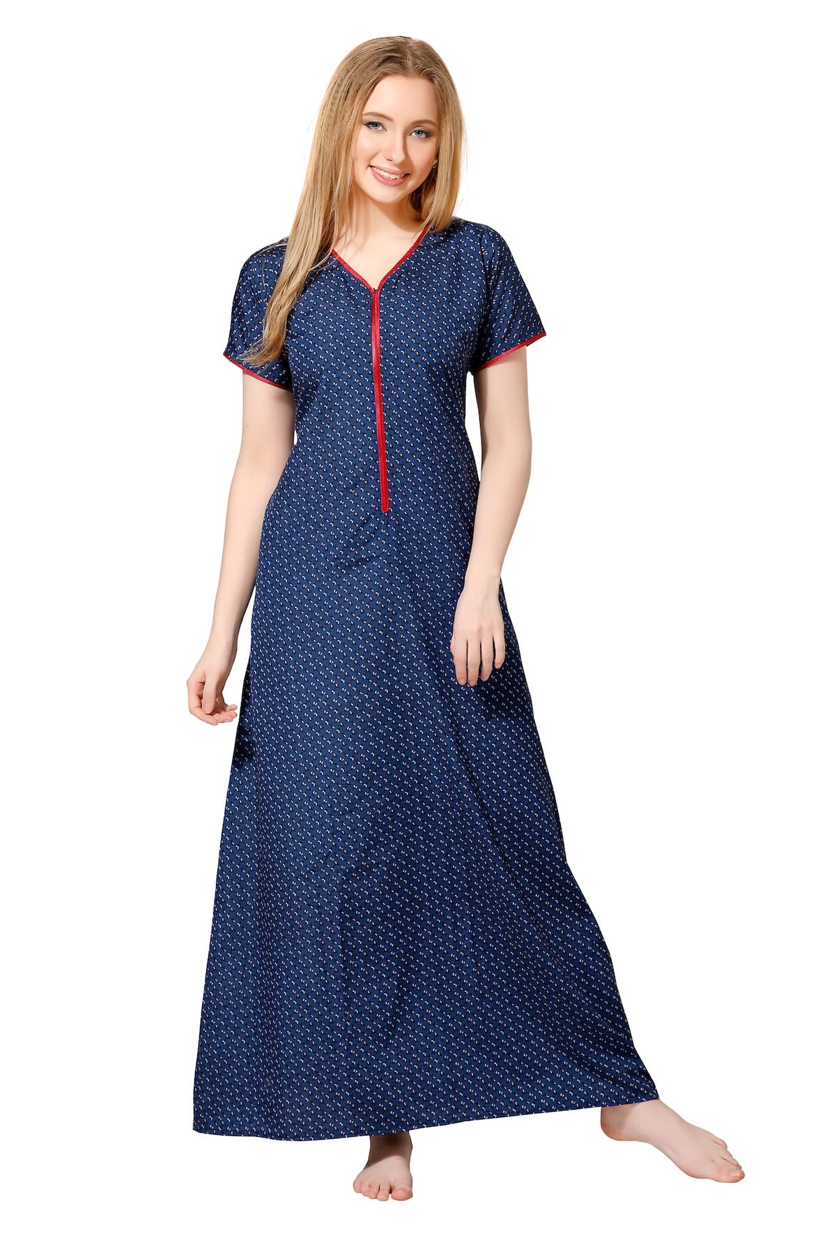 PIU Women's Premium Cotton Front Zipper Nighty