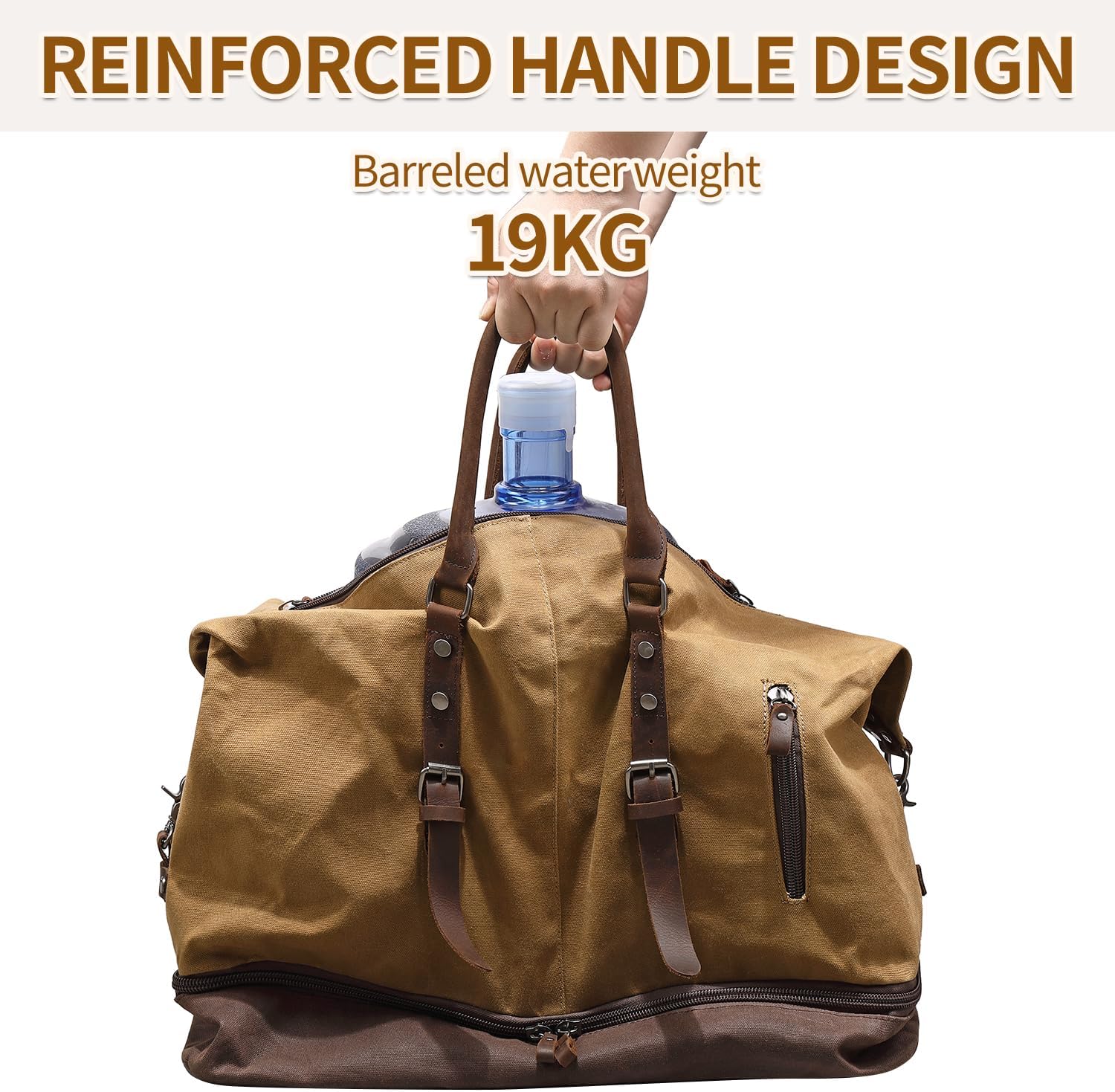 FENGDONG Weekender Bag Large Overnight Bag for Men Women Tote with Shoe Compartment Canvas Carry on Luggage Bag Travel Duffel Bag Brown - Image 3
