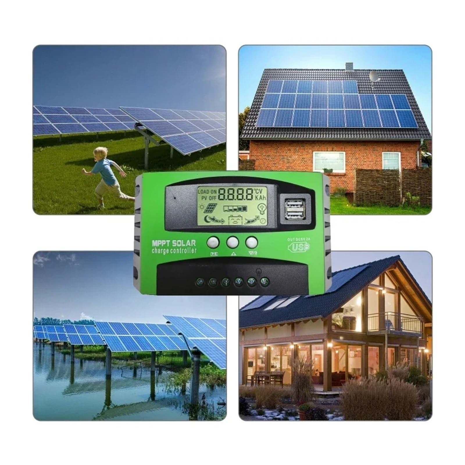 12V 24V Regulator Ładowania Słonecznego 30A 40A 60A 100A Przełącznik Czasowy Obciążenia Panel Słoneczny Regulator PV Wyświetlacz LCD 5V Podwójny USB Panel słoneczny(30A)