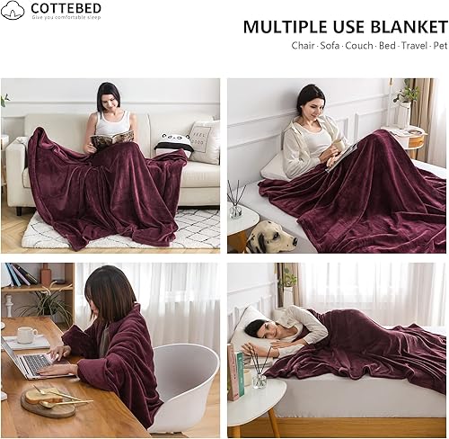 Miniatura 6 de COTTEBED Manta de franela Sherpa estilo bohemio, para todas las estaciones, ligeras, súper suaves, acogedoras, cómodas, esponjosas, mullidas, de