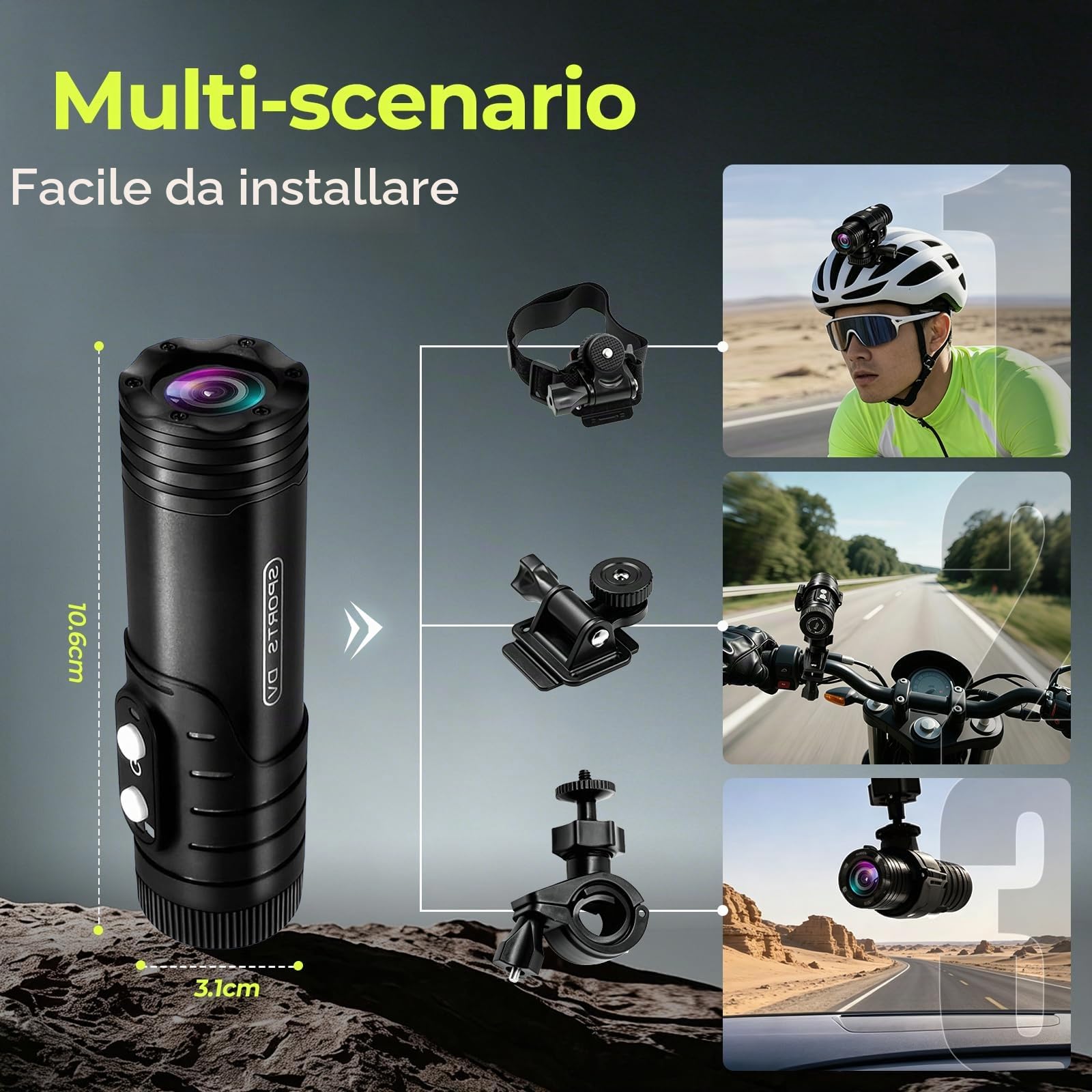 AIKER Dash Cam Moto,Versione Aggiornata Wifi Telecamera Moto 1080phd&Angolo Ampio Di 120°/Ip66 Impermeabile/Lunga autonomia/Regolazione Orizzontale In Tempo Reale Action Cam,Collegamenti Intelligenti