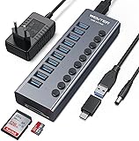 Powered USB 3.0 Hub, Wenter 10 Ports 36W USB Hub Aktiv, Aluminium USB Splitter mit individuellen...
