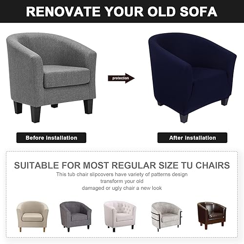 Miniatura 7 de SearchI Funda elástica para silla club, fundas elásticas para sillas barrel de color sólido, fundas para sillas tub de spandex, funda de sofá de