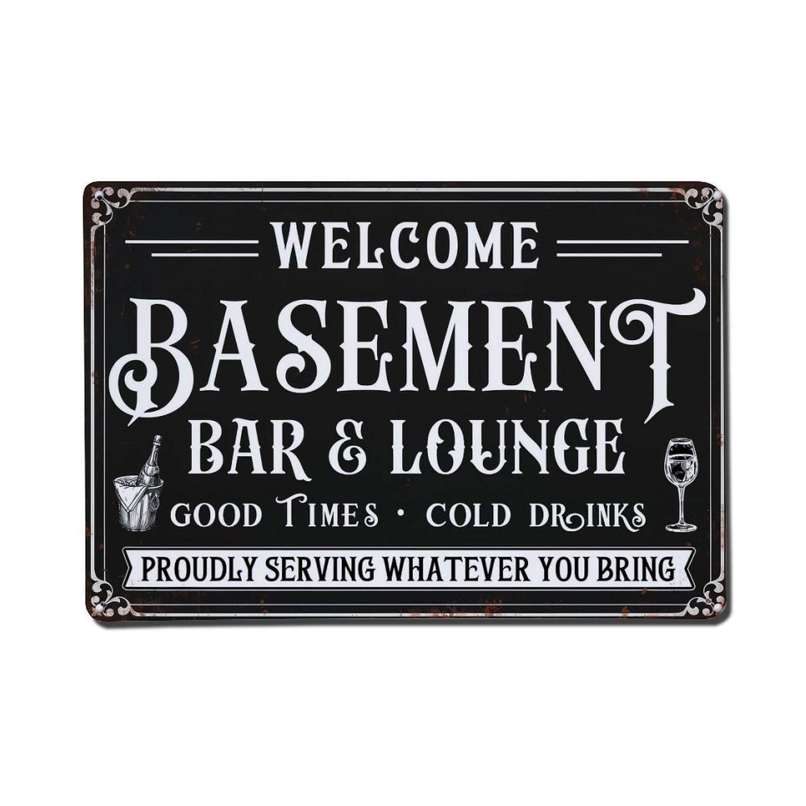 Welcome Basement Bar Lounge Sign Vintage Tin Sign Retro Metal Wall Decor Metal Poster, Home Bar Garage Farmhouse Cafe Wall Art Decoration 8x12Inches