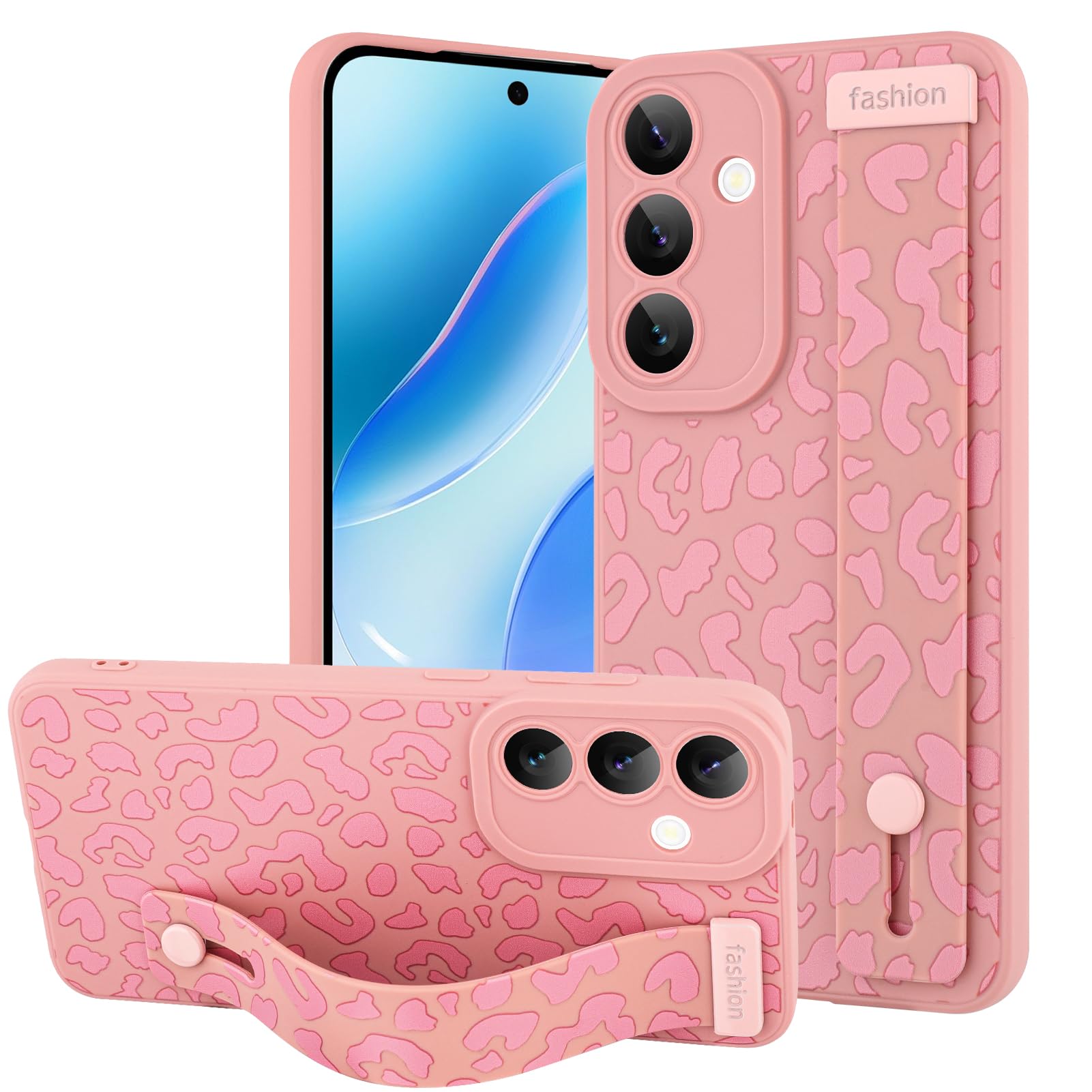 OOK Compatible with Samsung Galaxy S25 5G Case with Wrist Strap, Leopard Silicone Shockproof Protective Slim Anti-Scratch Cheetah Cover for Women
