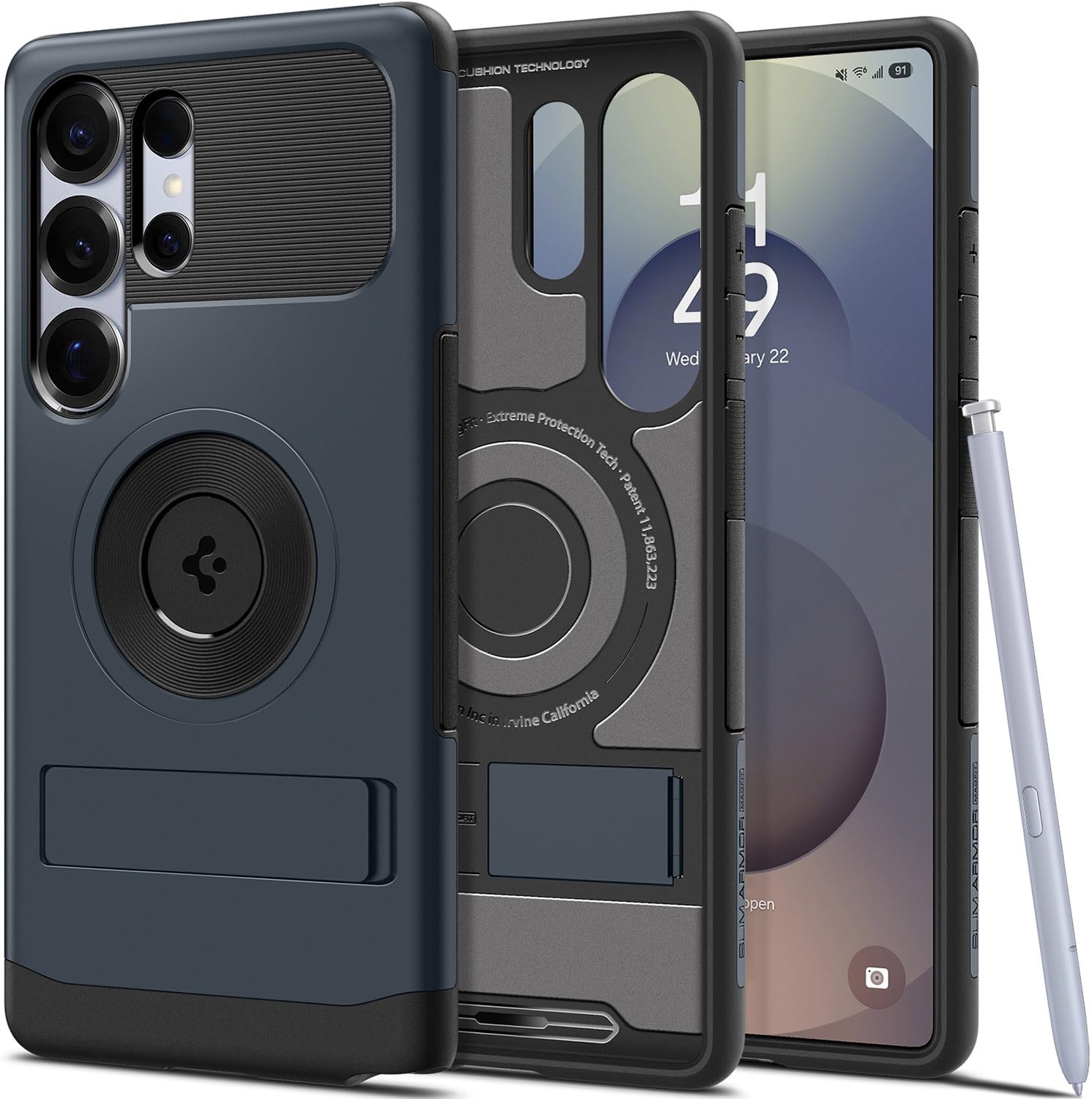 Spigen Galaxy S25 Ultra ile Uyumlu Magnet Kılıf Slim Armor Mag Fit Stand özellikli Çift Katmanlı Zırh Koruma Lacivert Kapak - ACS08908 (Spigen TR Garantili)