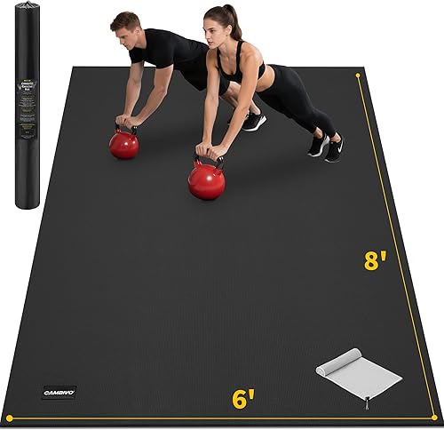 CAMBIVO Alfombrillas de ejercicio grandes para entrenamiento en casa, 8 x 6 pies/7 x 5 pies/6 x 4 pies (0.276 in) extra gruesas para gimnasio en