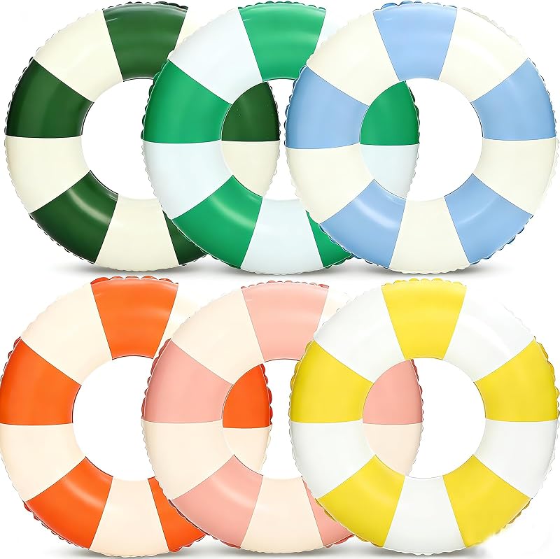 31.5 inch Inflatable Pool Floats for Teens- 6 Pack Striped Pool Floaties Pool Tubes Swim Rings Inflatable Pool Float for Swimming Pool Party Lake Beach Adults