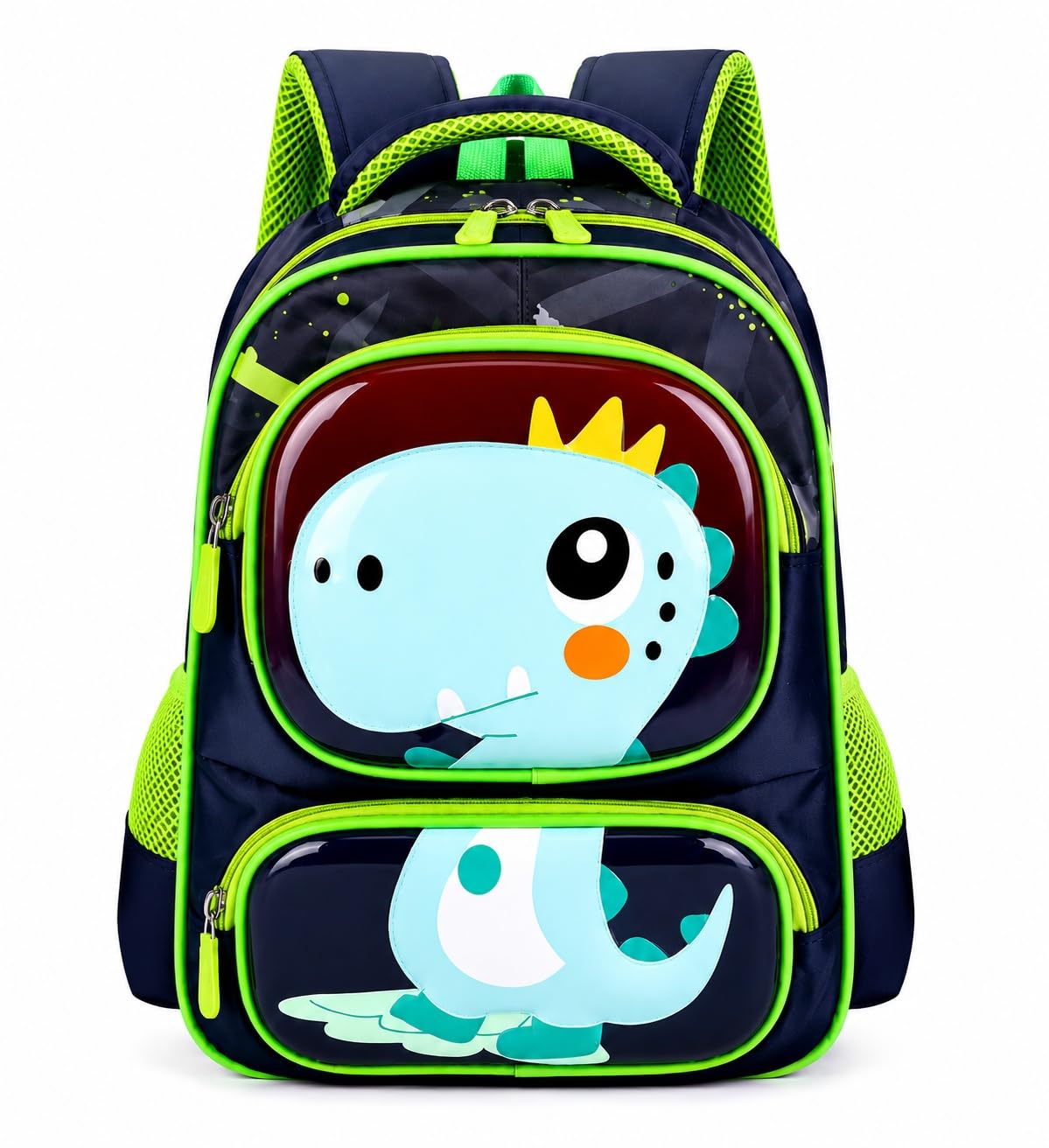 unicum School Bag Dino Green and Navy Blue for Nursery-Junior and Senior KG Kids- Premium 3D Dinosaur Design Loved by Every Kid 5 Spacious Compartments-picture-22