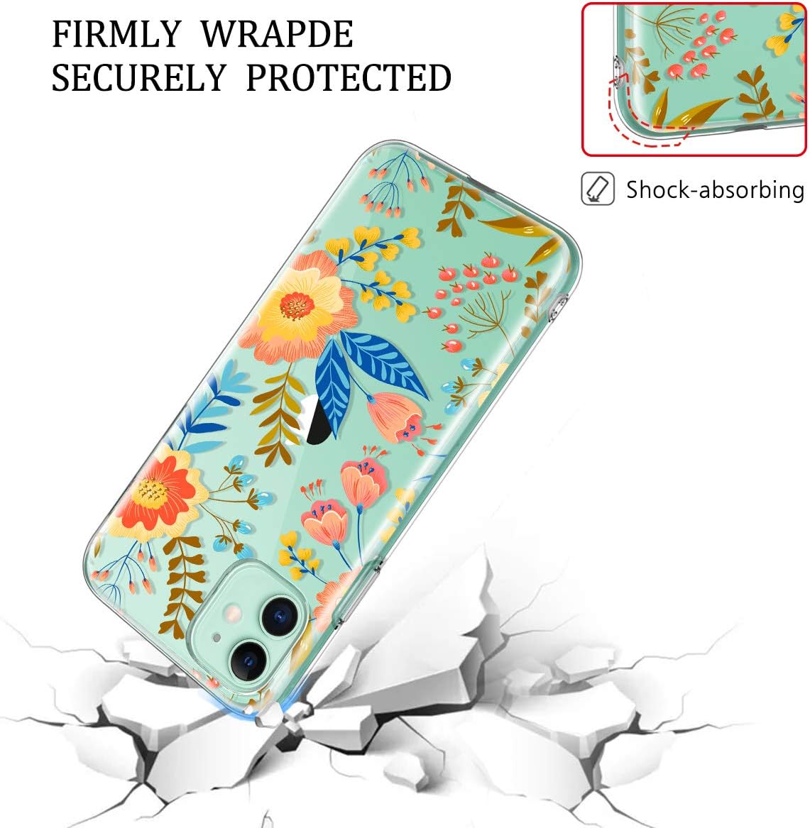 Hekodonk for iPhone 11 Case,Clear Design TPU Bumper Protective Silicone Shockproof Yellow-Resistant Anti-Scratch Cover for Apple iPhone 11 Floral