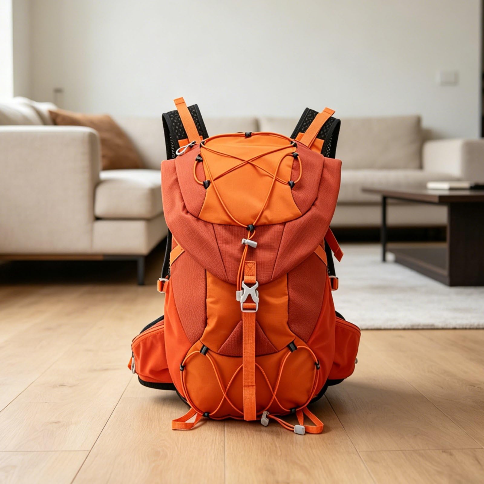 perfk Zaino da Escursionismo Zaino Trekking Zaino Montagna Zaino da Viaggio con Sacca Idrica Multiple in Poliestere Antistrappo con Strisce Riflettenti, Kaki