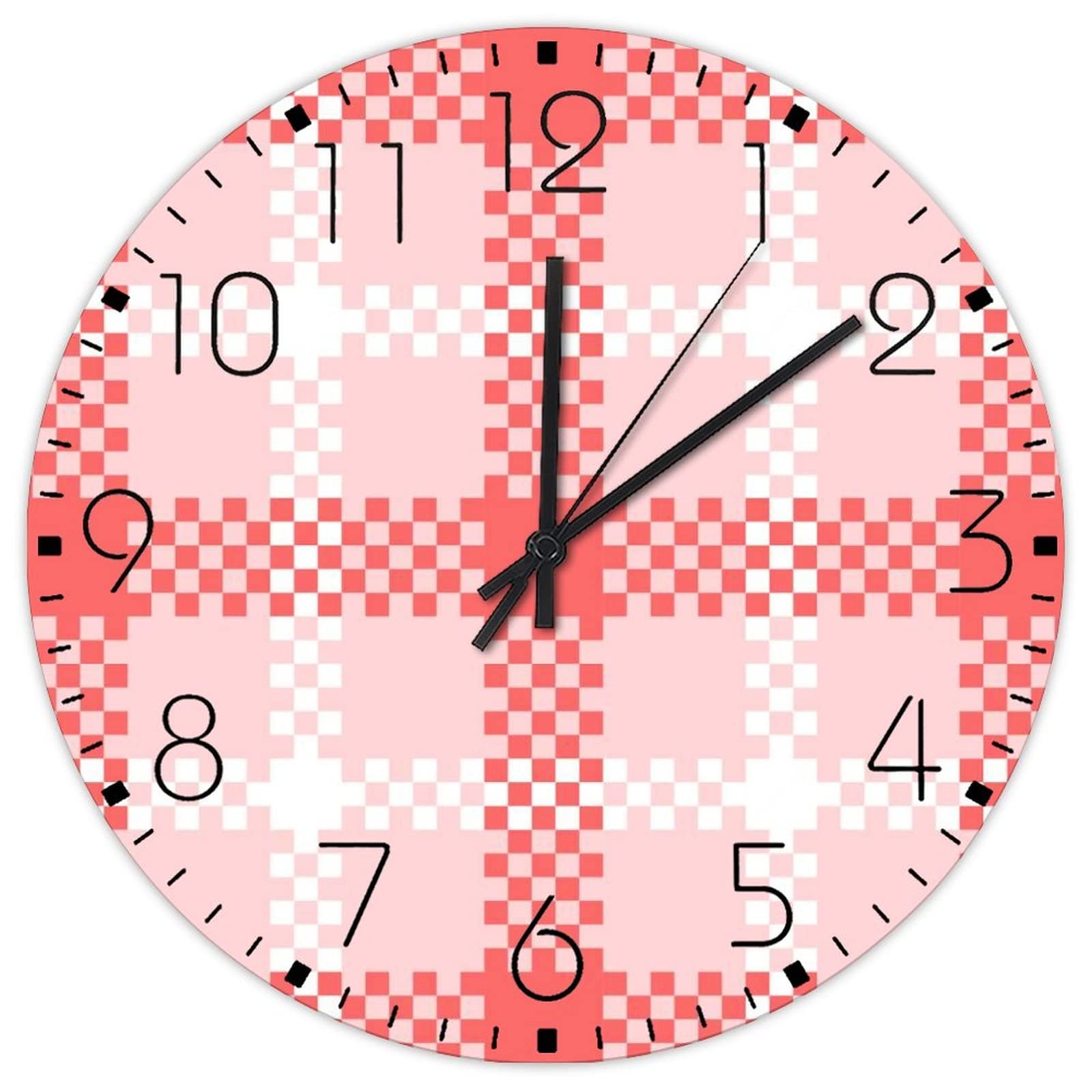 Horloge murale en bois 30cm au motif carreaux de buffle vintage et silencieuse