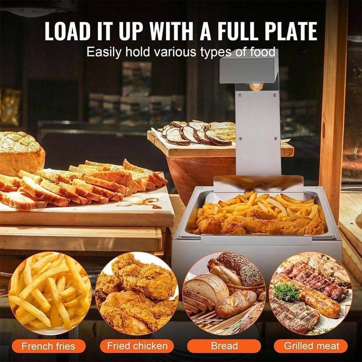 Lampada riscaldante per alimenti, per friggere alla francese, per piano di lavoro, temperatura regolabile da 30 a 85 °C, ideale per pizza, pollo fritto, stazione di riscaldamento