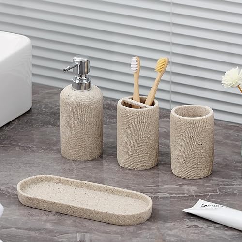 Miniatura 2 de Juego de accesorios de baño, 5 piezas de accesorios de baño modernos con bandeja, taza para enjuague bucal y soporte para pasta de dientes y soporte