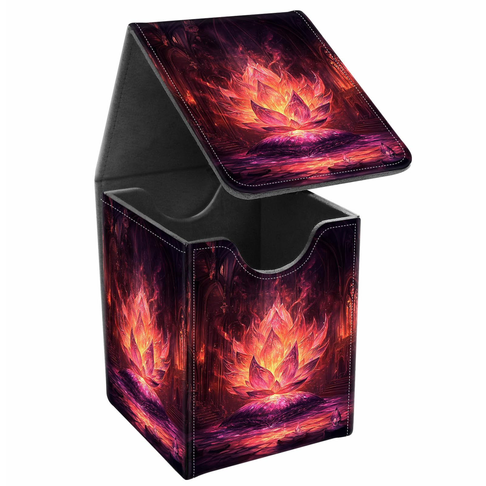 JANENFNA Card Deck Box, Card Storage Box Fits 100+ Single Sleeved Cards, Large Capacity PU Leather Card Storage Box with Strong Magnet for Magic Commander TCG/CCG, Magic Lotus