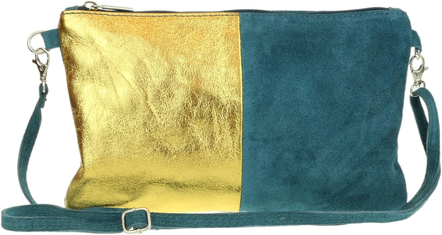 Girly HandBags Womens Two Tone Metallic Clutch Bag Dark Teal Old Gold