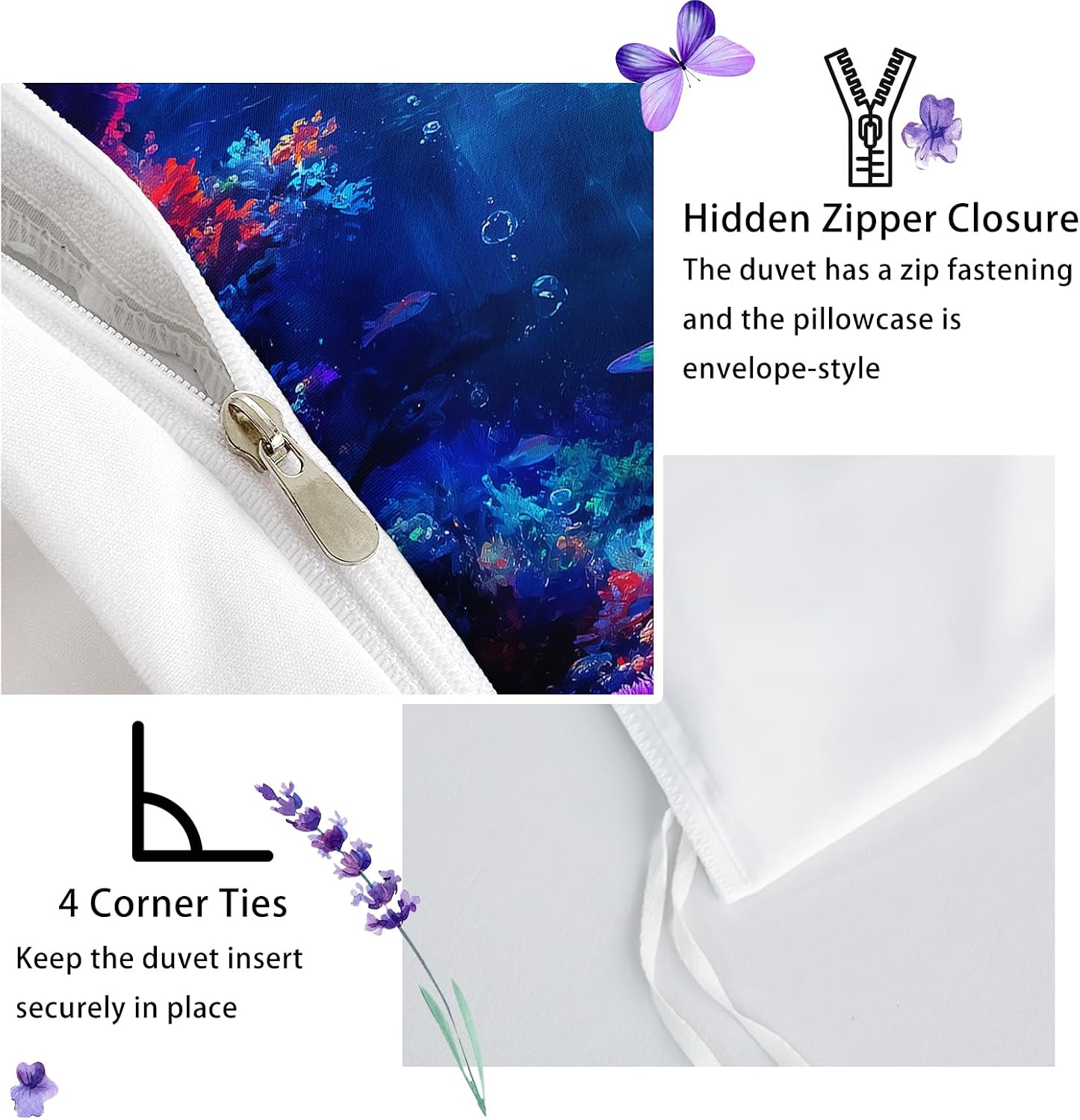 AILONEN Shark Duvet Cover Set Twin Size,Blue Shark Fish Ocean Bedding for Kids Boys Girls,Marine Life Coral Print Comforter Cover with 2 Pillowcases,3Pcs