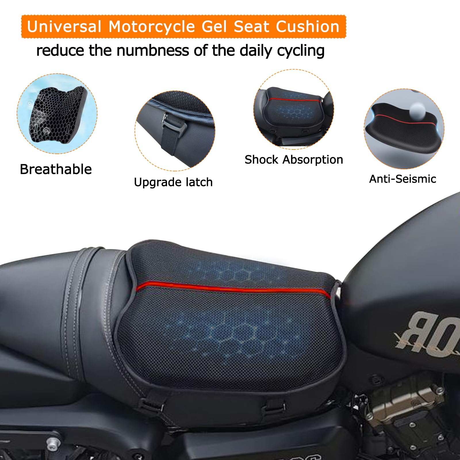 Motorrad Sitzkissen 3D Wabenstruktur mit Sitzkissen Sonnenschirm Abdeckung atmungsaktiv Motorrad Gel Sitzkissen für Lange Fahrten wasserdicht und Sonnenschutzmittel