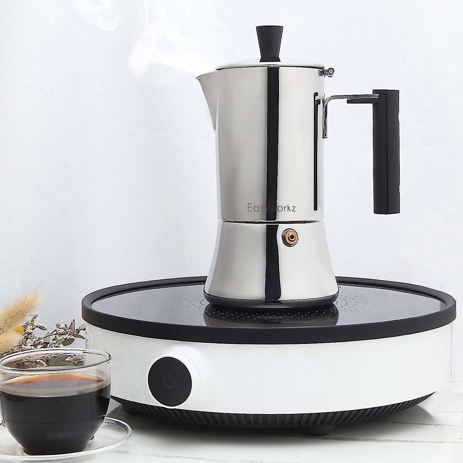 Easyworkz Pedro Caffettiera Italiana in Acciaio Inox per Cucina a Induzione, 300 ml, 6 Tazze