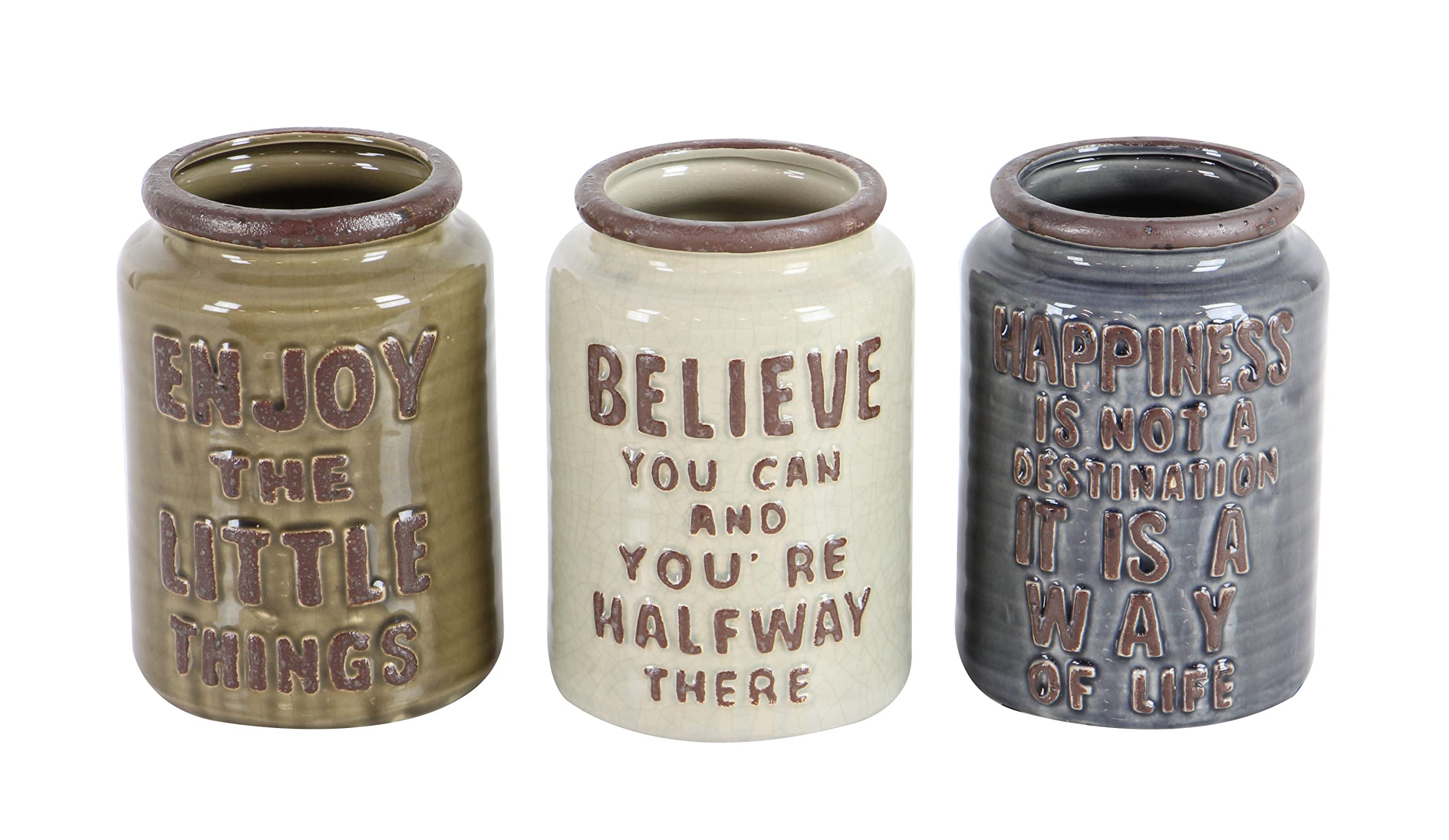 Deco 79 Vintage Ceramic Decorative Jars Cutlery Assorted 6" W, 8" H-38896, 6" by 8", Multi Colored, 3 EA