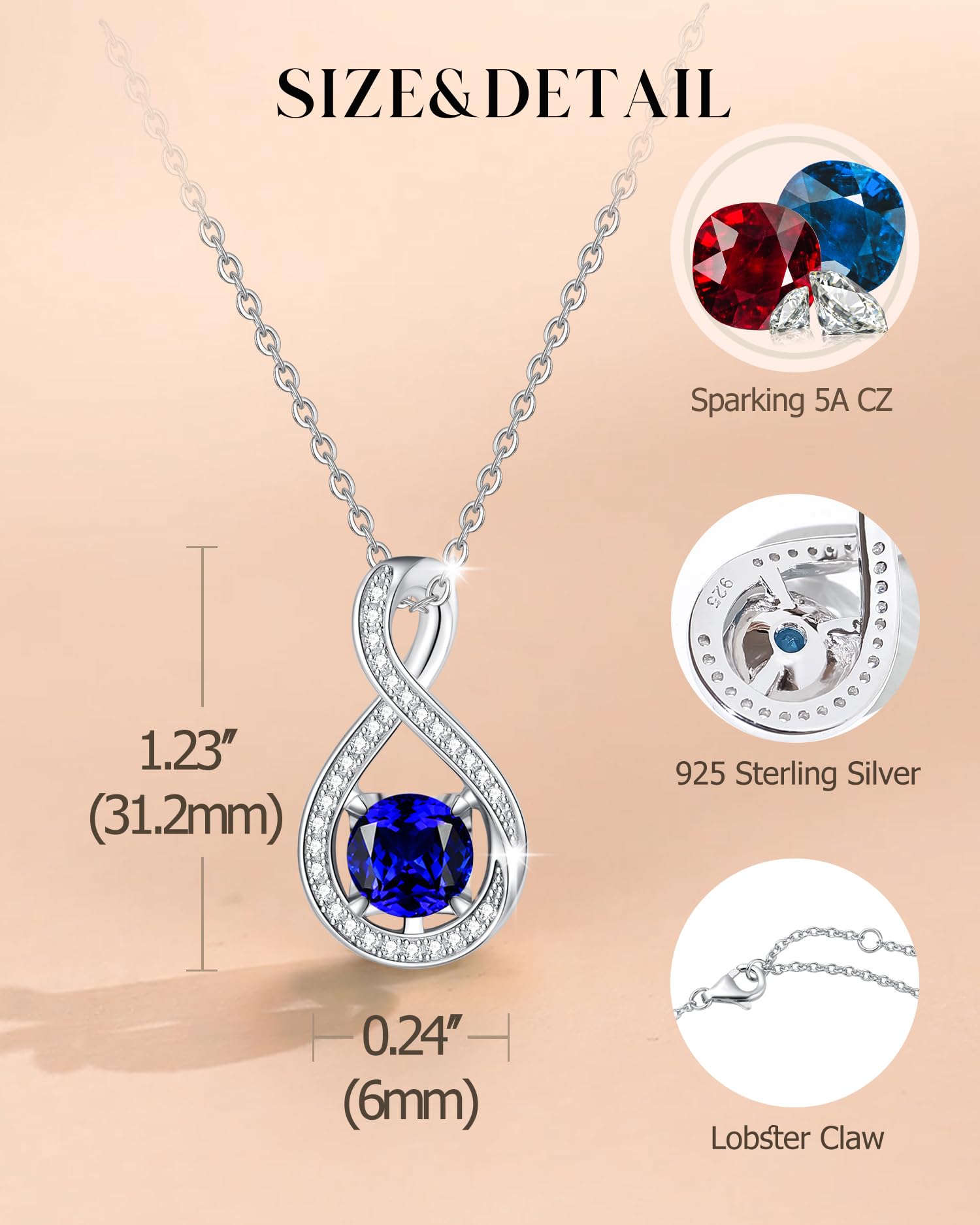 FANCIME Infinity Geburtsstein Halskette für Damen 925 Sterling Silber
