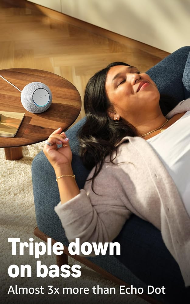 Amazon Echo Dot Max (newest model), Alexa speaker with room-filling sound and nearly 3x bass, Great for living rooms and medium-sized spaces, Designed for Alexa+, Glacier White