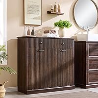 IFBUY Modern Fluted Double Tilt-Out Laundry Hamper Cabinet, 20 Gal Hidden Trash Cans w/2 Drawers, Wood for Kitchen Bathroom