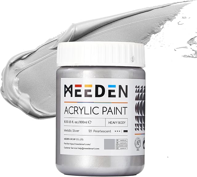 MEEDN Metallic Silver Acrylic Paint: 10.1oz / 300ml Silver Paint for Adults Artists on Christmas Gift Decor - Metallic Paints for Fabric Metal Painting Wood