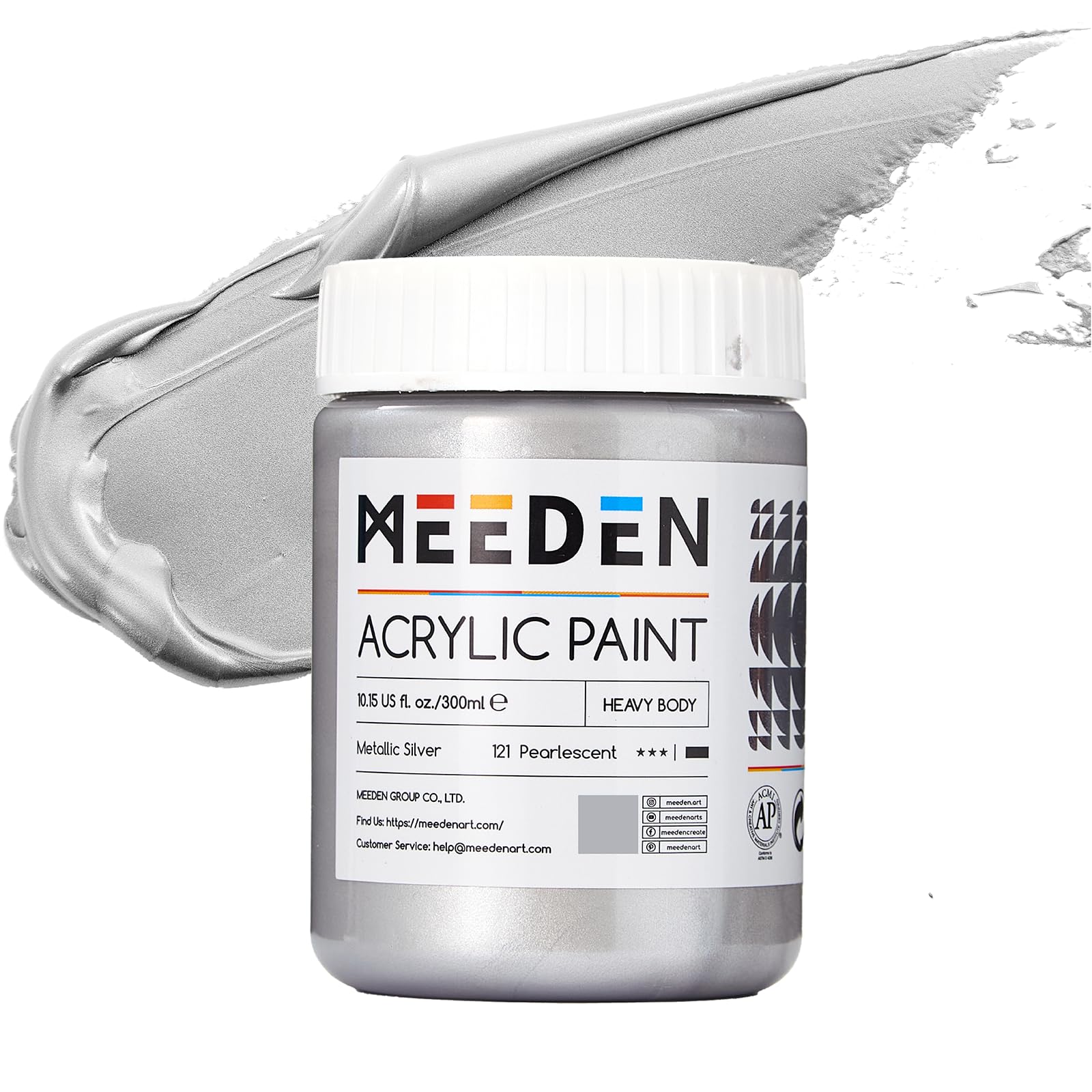 Meeden Silver - 300Ml Metallic Silver Acrylic Paint: 10.1Oz / 300Ml Silver Paint For Adults Artists - Metallic Paints For Decor Fabric Metal Painting Wood