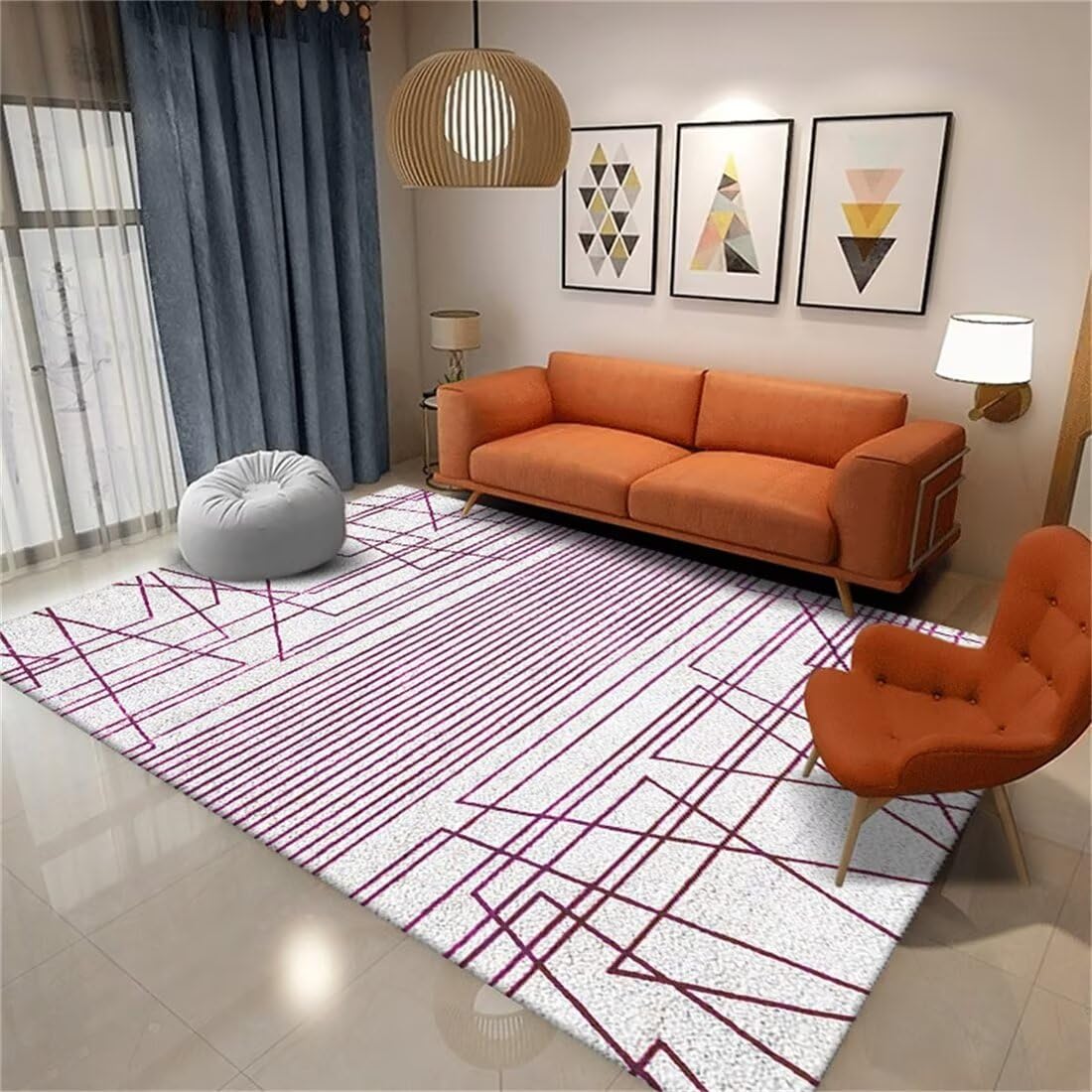 Tapis de jeu pour bébé gris et violet 50x70cm avec motifs de lignes droites modernes