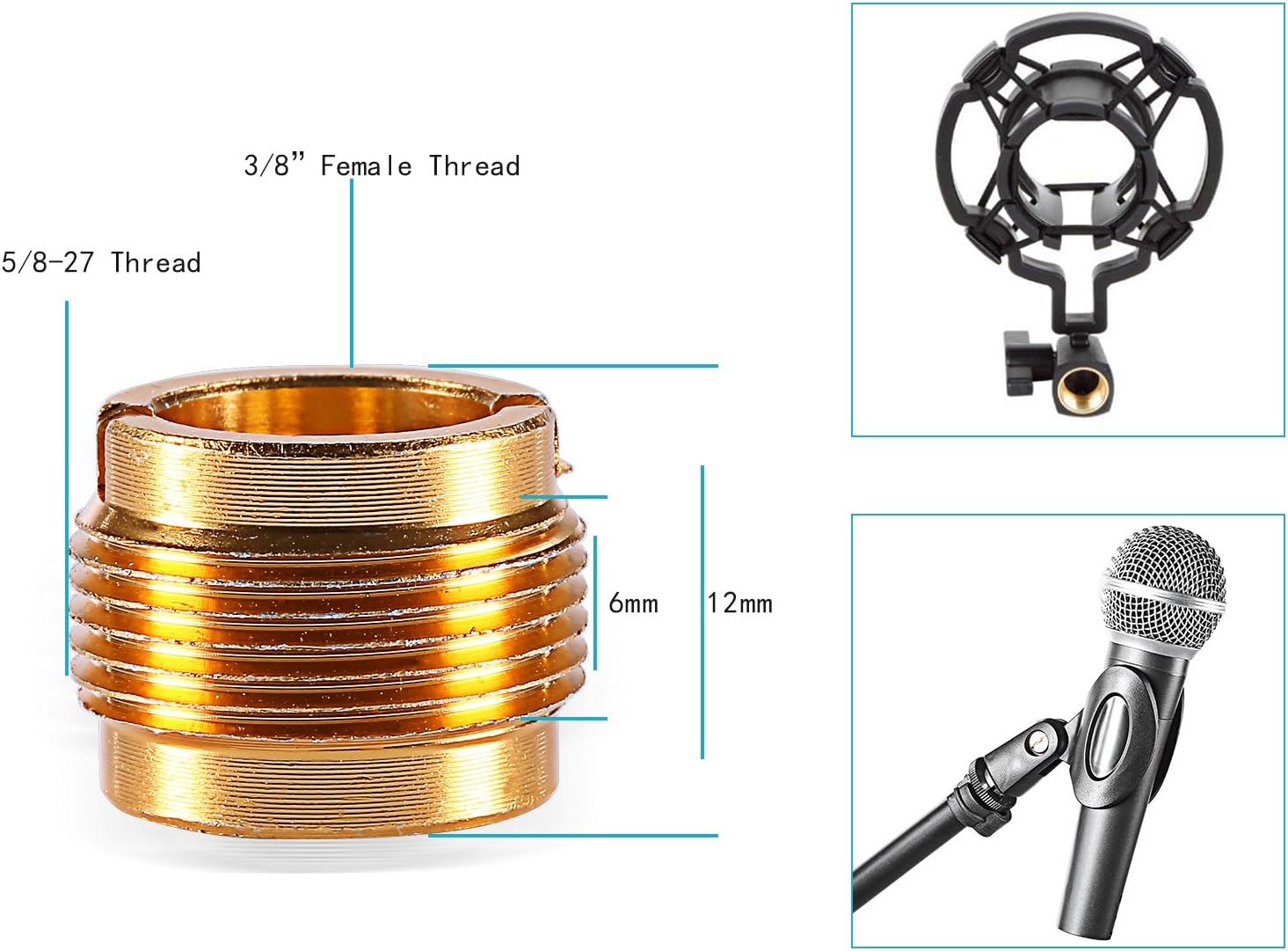 Neewer 3-Pack Black Universal Microphone Clip Holders with 5/8-Inch Male to 3/8-Inch Female Metal Nut Adapters for Handheld Microphones