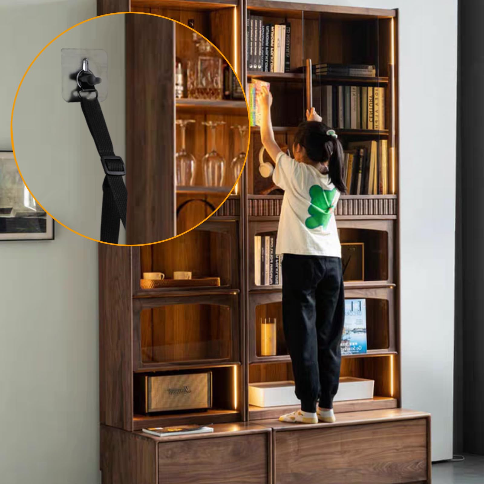 Paquete de 4 correas de seguridad ajustables para TV, sin taladro, adhesivos antipuntas, anclajes para muebles a prueba de bebés, correas de terremoto, pantallas planas para pared, soporte o