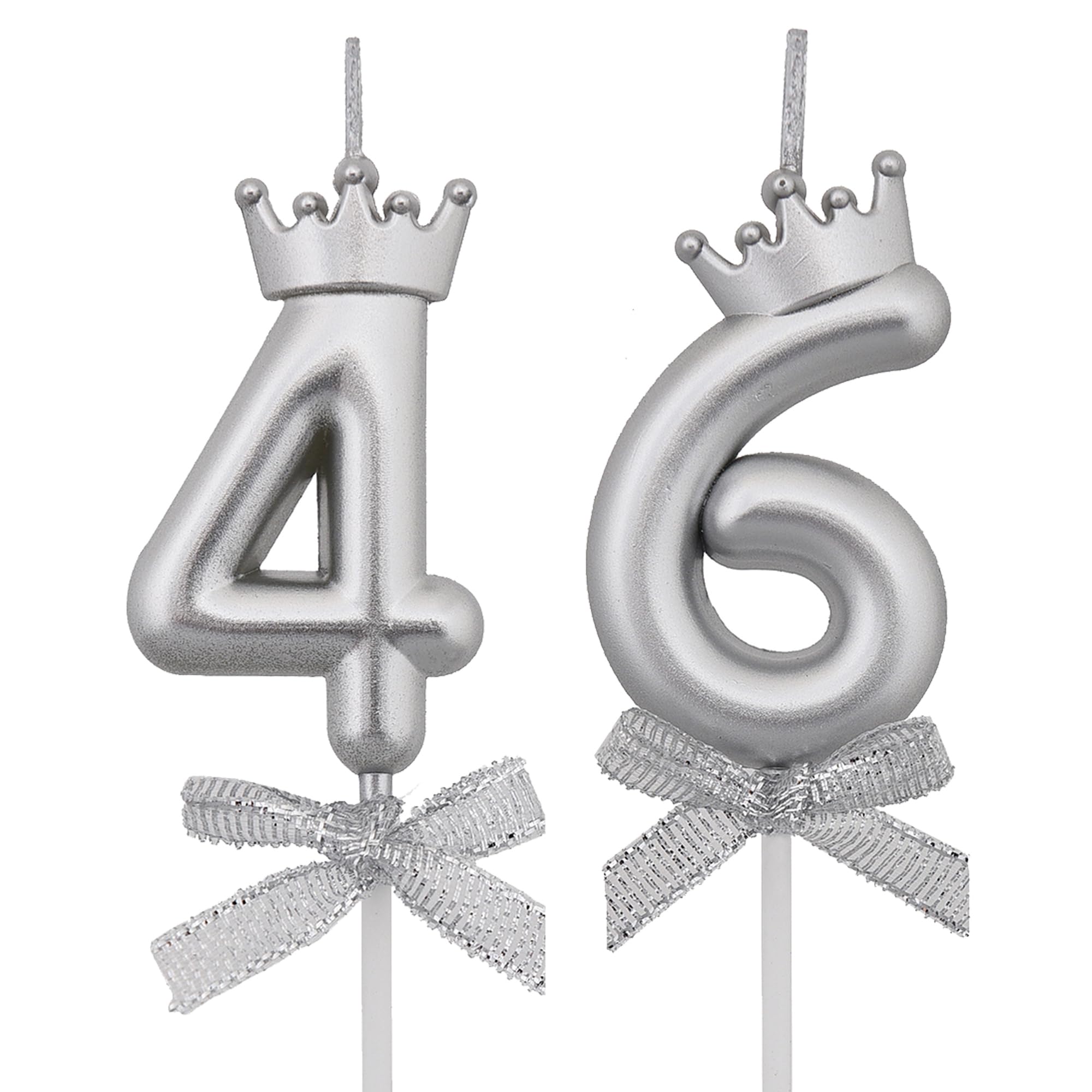 46 64 velas de cumpleaños, velas de pastel 46 y 64, velas plateadas con el número 46 y 64 velas para decoración de tartas para fiestas, hombres y mujeres