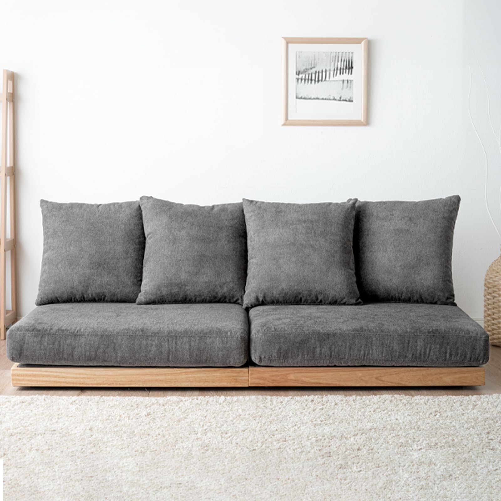 タンスのゲン　【幅180】木枠のフロアソファ　ローソファ 幅180］カバーリング 木枠のフロアソファ クッション4個セット 3