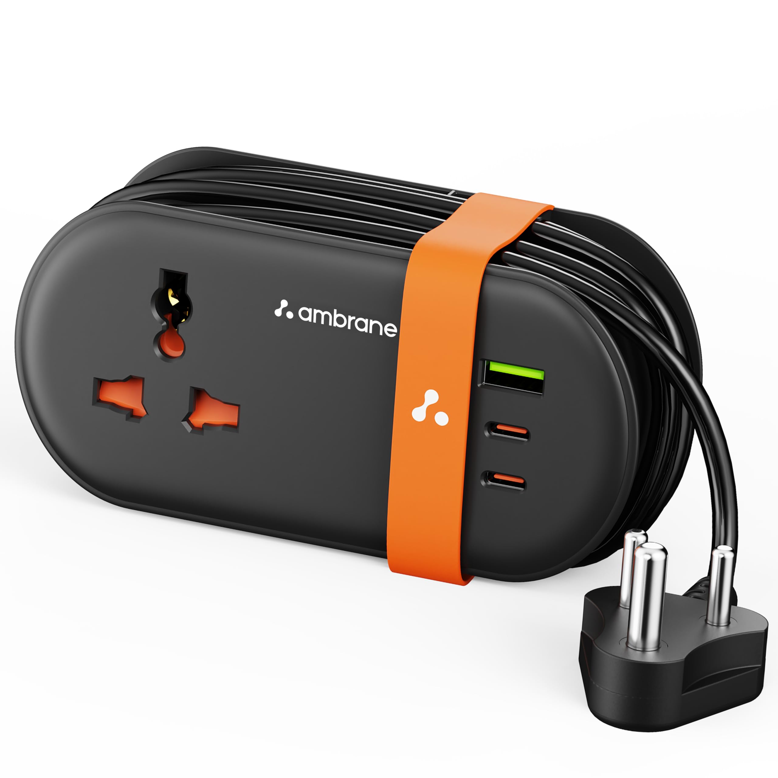 Ambrane Foldable Extension Board, 2 Type C & USB, Perfect for Office, Kitchen, Travels, Charge 4 Devices, Compact Size, AC Socket 2500W, 20W Fast Type C Charging, 1.5m Long Cable (Smartstrip 3 Black)-image-44