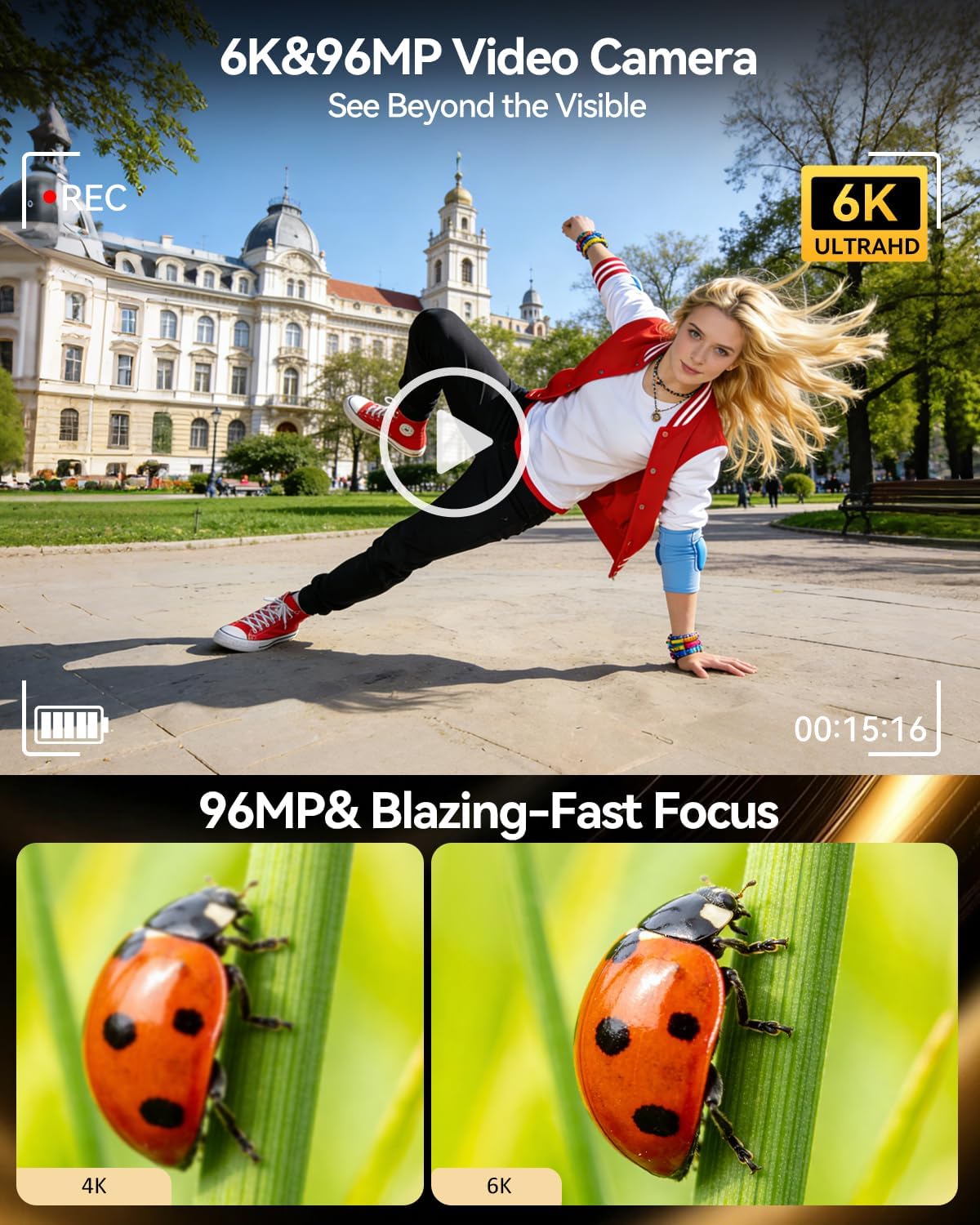 6K Digital Camera 96MP Vlogging Camera for YouTube with 3 Inch 180° Flip Screen WiFi Autofocus 18X Zoom 32GB Card Portable Travel Camera for Beginners(XJ311 Black)