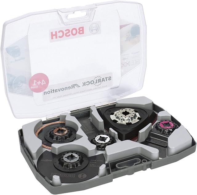 Bosch Professional 2608664624 5-Piece Starlock Multitool Set (Wood, Metal, Multi Material and Abrasive Materials, Accessories: Multi-Functional Tool)