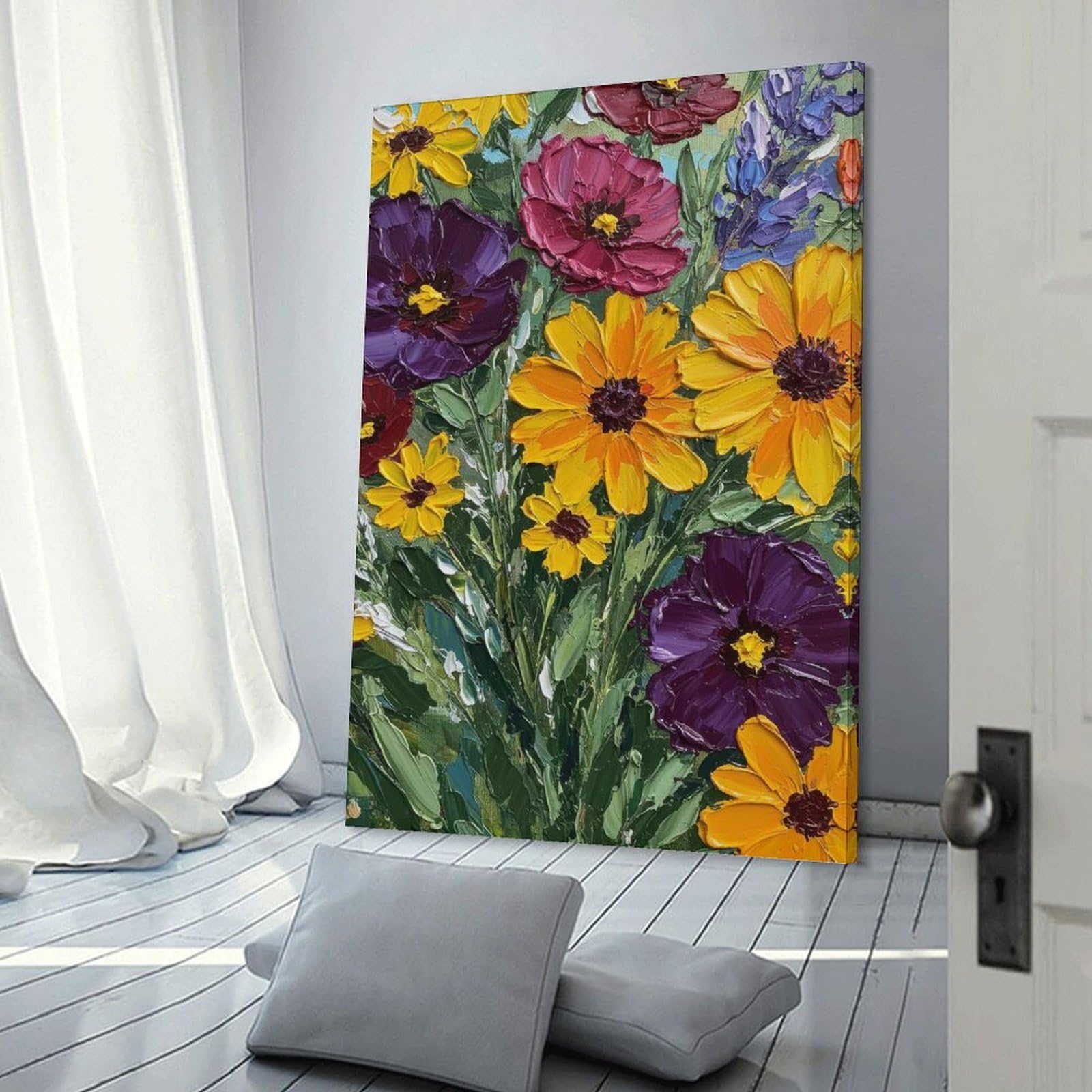 Junmoney Frame-Style-10 Canvas Wall Decor Vibrant Floral Bouquet, 20X30inch(50X75cm), For Home Lounge, Bedroom Or Reading Nook, Eye Catching Artwork For Blank Walls