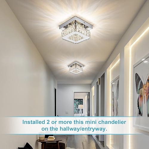Miniatura 5 de Mini candelabros de cristal modernos de montaje empotrado, lámpara LED cuadrada de cristal para pasillo, lámpara de dormitorio para baño, cocina,