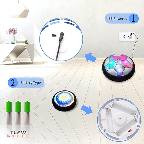 Miniatura 4 de Juego de pelota de fútbol recargable de hockey Hover con luces LED y parachoques de espuma, 2 objetivos para niños y niñas de 4, 5, 6, 7, 8 a 12
