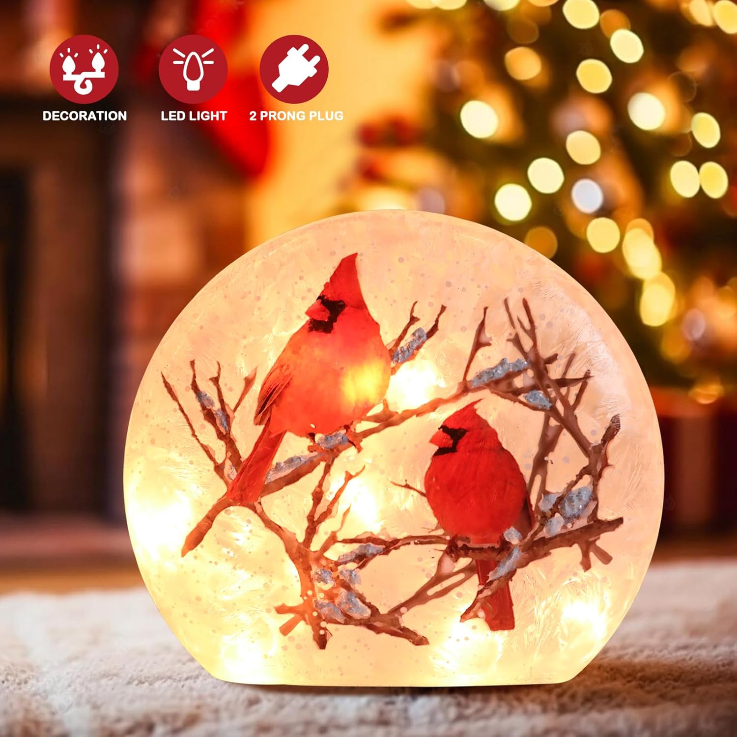 Wonder Solar Christmas Crackle Glass Ball Lights Cardinal Decorations Indoor Crackle Glass LED Lighted Holiday Ball Lamp Night Lights for Christmas Holidays Seasonal Decor Lighting Decorations Indoor - Image 5