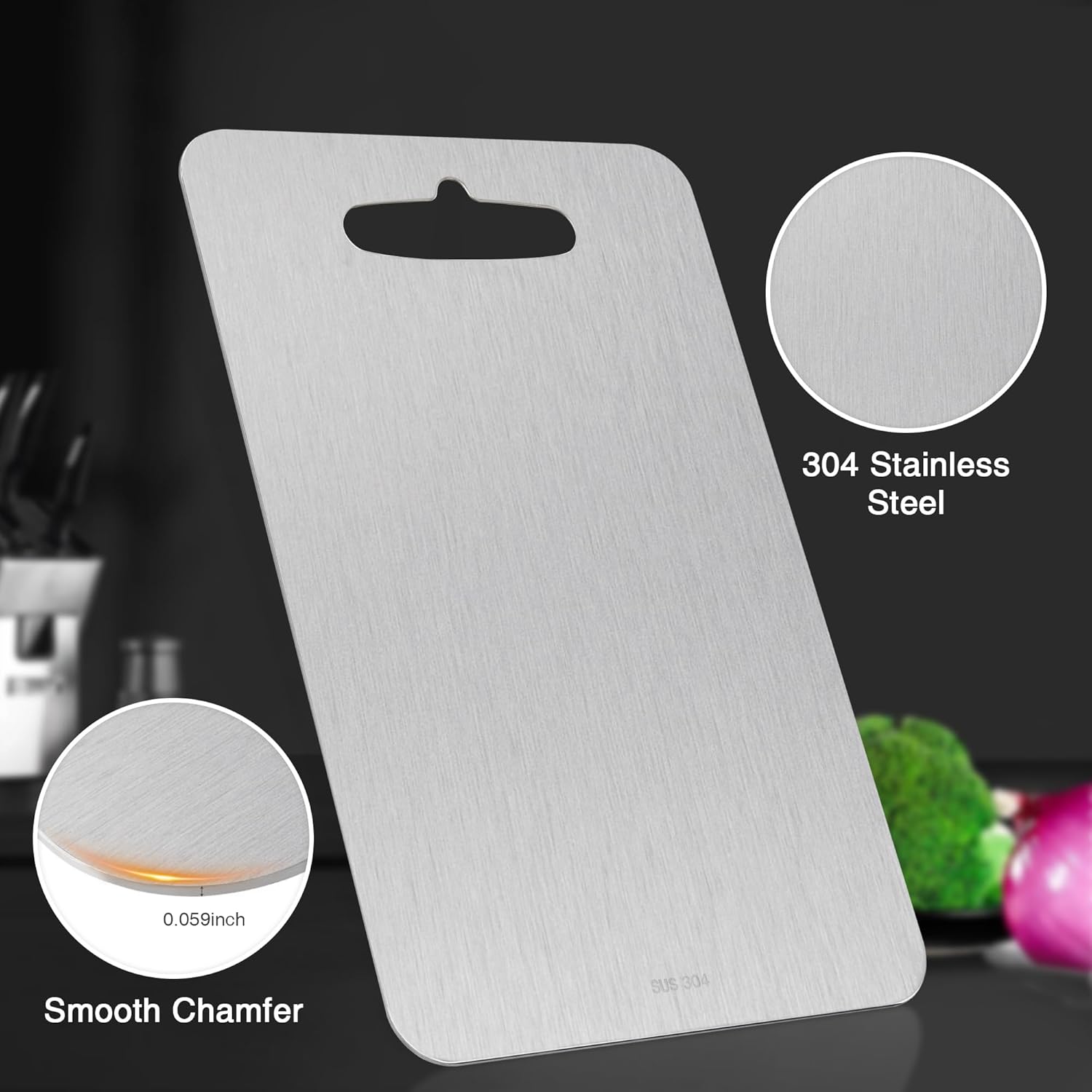 SOSMAR 304 Stainless Steel Cutting Board, Double-Sided Cut Board for Kitchen Food Grade Cutting Board, Rust-Proof, Hygienic, and Durable for Meat, Fruit, and Vegetables (9.84 x 14.17 inches)