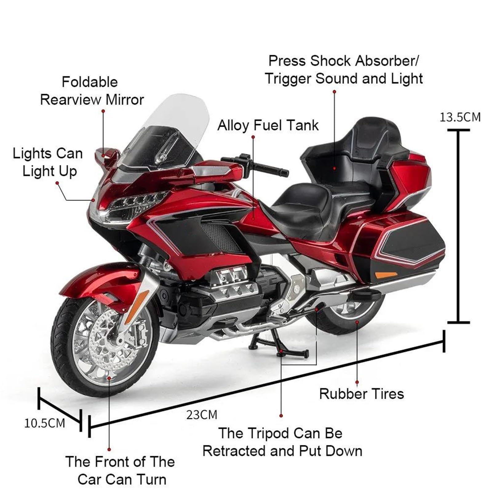 Modelo de Motocicleta Modelo De Motocicleta A Escala 1:11, Portátil, Carreras, Dedo, Simulación Moto, Juguetes Colección para Honda Gold Wing GL800 2021(Rosso)