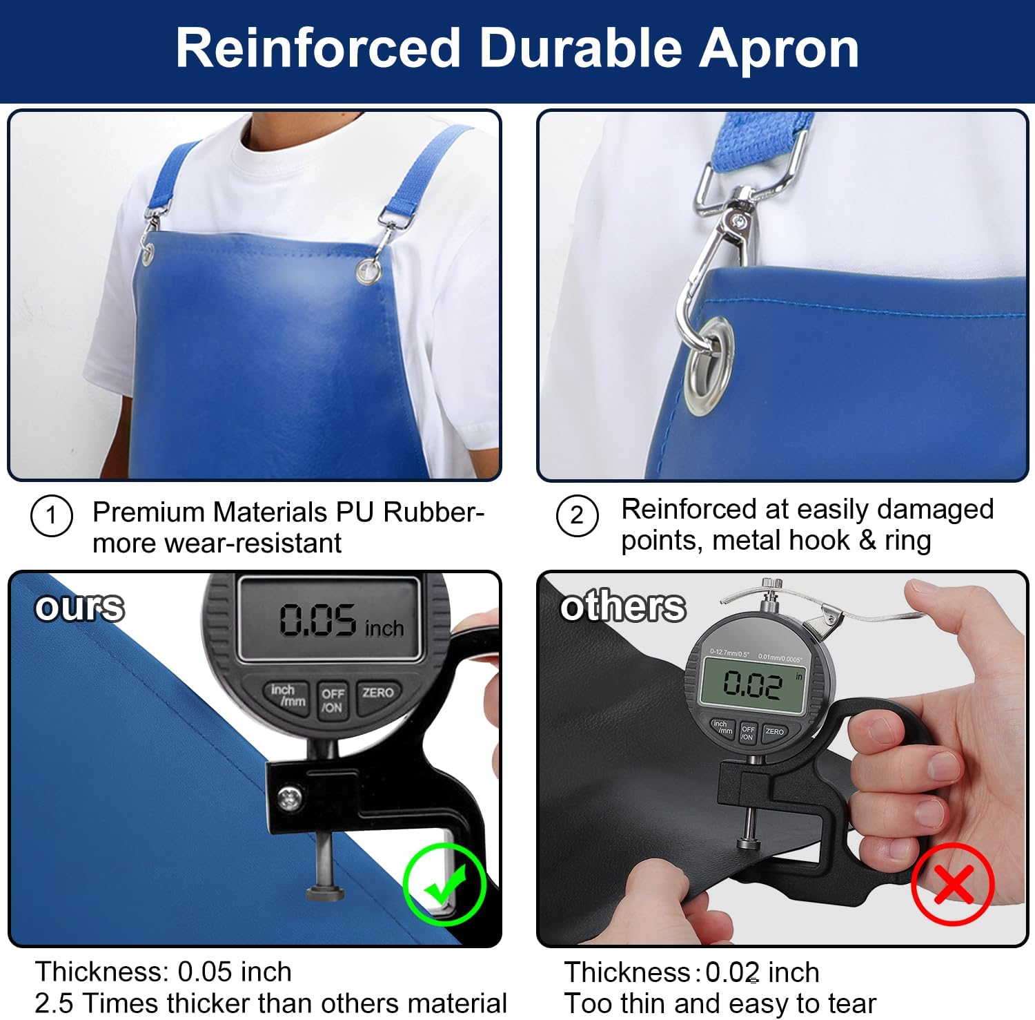 Heavy Duty Vinyl Industrial Anti-Tear Apron, 43" x 26" Waterproof, Chemical Resistant, Blue, Unisex-Adults - Image 4