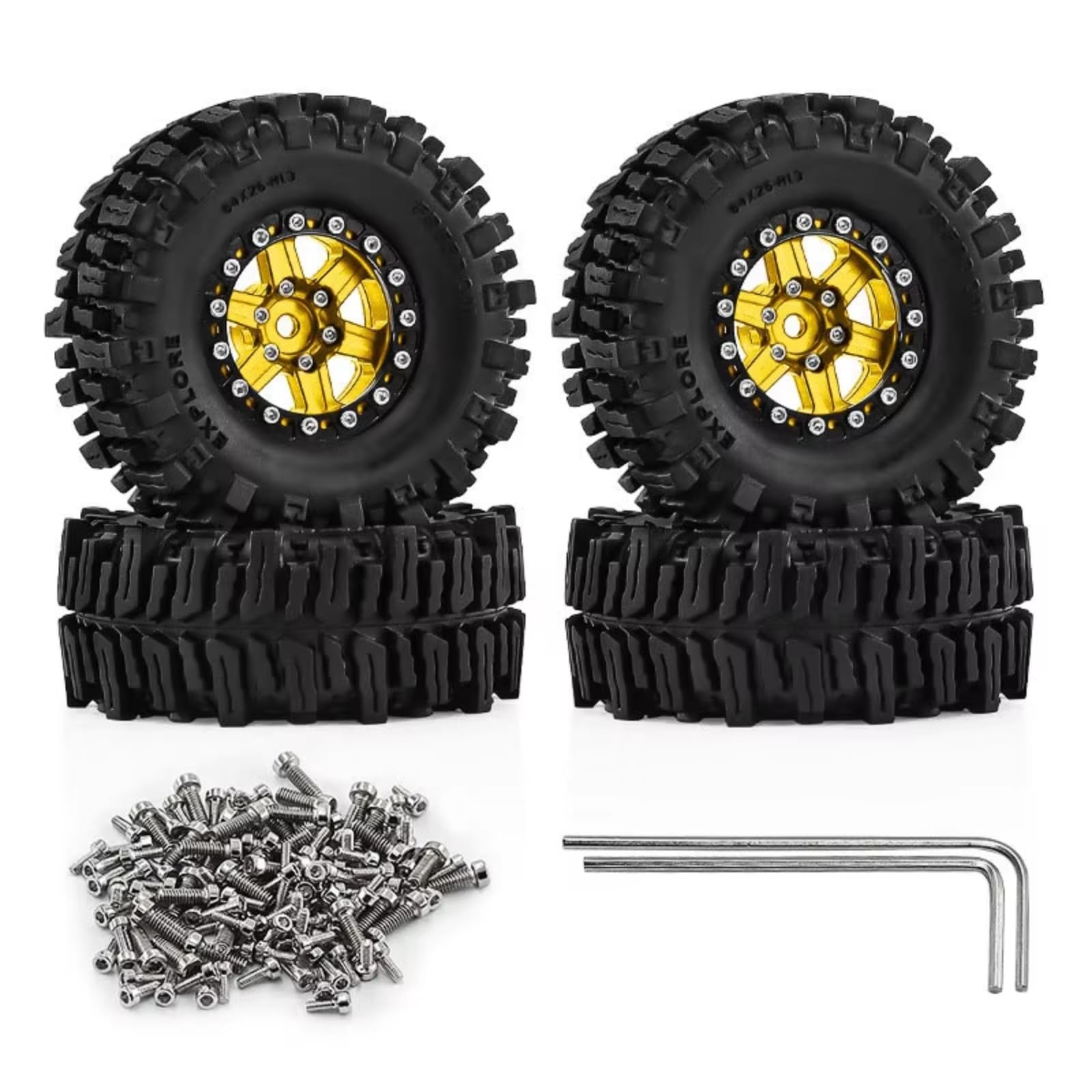 1,3Zoll Beadlock Wheels Reifen-Upgrade Für Traxxas Für TRX4M 1/18 Zubehör | RC Car Upgrade CNC-Metall-Beadlock-Radreifen mit Klemmung und All-Terrain-Profil für Mini-Crawler(Yellow)