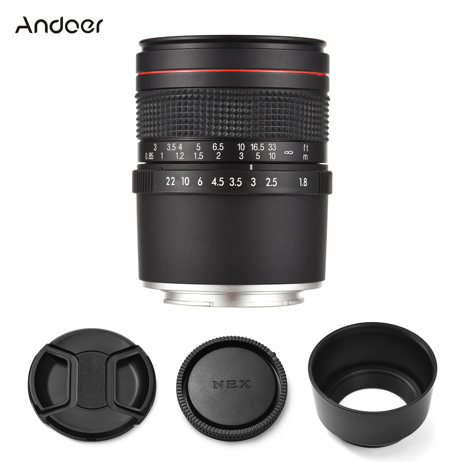 Andoer F1.8 Teleobiettivo Medio per fotocamera Obiettivo Ritratto Full Frame ad ampia apertura Sostituzione manuale Sony A7/A7II/A7III/A7R/A7RII/A7RIII/A7SII/A9/A6400/A6500/A6300/A6000/A5100 E-Mount