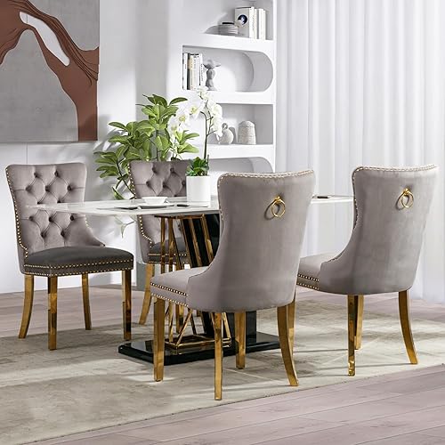 Miniatura 140 de SoarFlash Juego de 6 sillas de comedor de terciopelo, silla lateral de respaldo alto, silla lateral moderna tapizada de alta gama con capitoné y